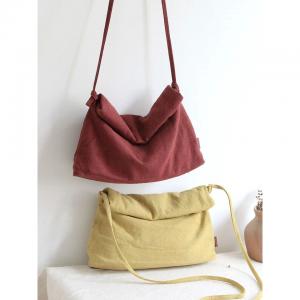 Long Straps Linen Cross Bag Solid Color Handmade Bag
