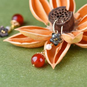 Red Agate Ethnic Earrings Vintage Flowers Designer Earrings