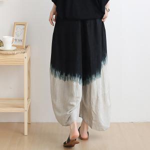 Organic Linen Black Tie-Dye Pants Casual Wide Leg Pants