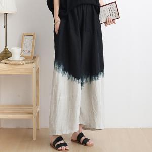 Organic Linen Black Tie-Dye Pants Casual Wide Leg Pants