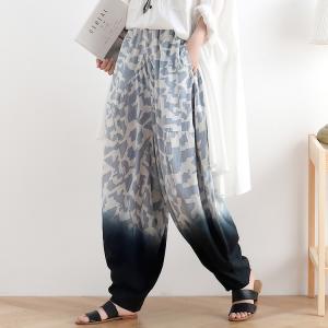 Light Blue Camouflage Elephant Pants Linen Tie-Dye Thai Pants