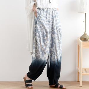 Light Blue Camouflage Elephant Pants Linen Tie-Dye Thai Pants