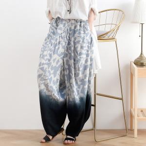 Light Blue Camouflage Elephant Pants Linen Tie-Dye Thai Pants