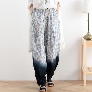 Light Blue Camouflage Elephant Pants Linen Tie-Dye Thai Pants