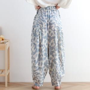 Loose-Fitting Camouflage Harem Pants Linen Drop Crotch Pants