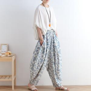 Loose-Fitting Camouflage Harem Pants Linen Drop Crotch Pants