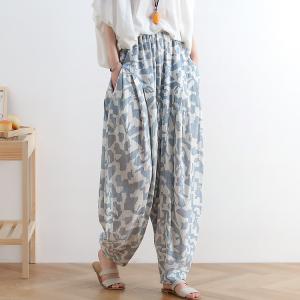 Loose-Fitting Camouflage Harem Pants Linen Drop Crotch Pants