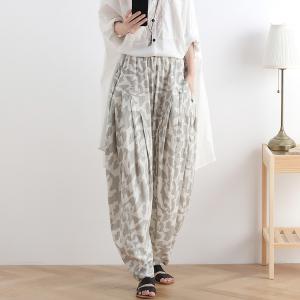 Loose-Fitting Camouflage Harem Pants Linen Drop Crotch Pants