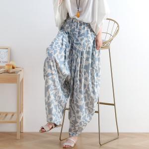 Loose-Fitting Camouflage Harem Pants Linen Drop Crotch Pants