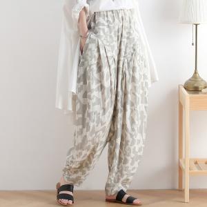 Loose-Fitting Camouflage Harem Pants Linen Drop Crotch Pants