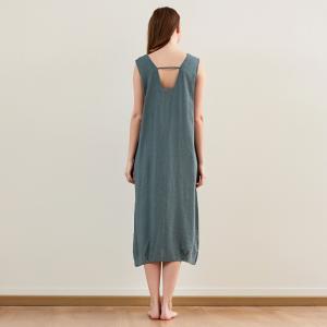 U-Neck Linen Loose Dress Comfy Sleeveless Homewear Dress
