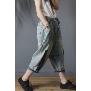 Colored Patchwork Baggy Drawstring Jeans Button Down Harem Jeans