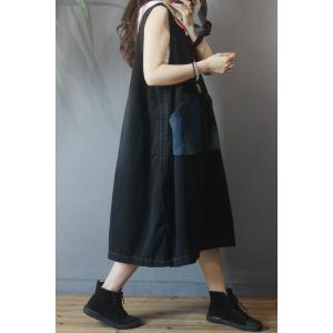 Contrast-Colored Pockets Large Dress Summer Denim Sundress