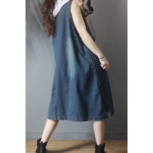 Contrast-Colored Pockets Large Dress Summer Denim Sundress