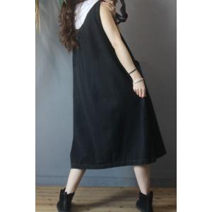 Contrast-Colored Pockets Large Dress Summer Denim Sundress