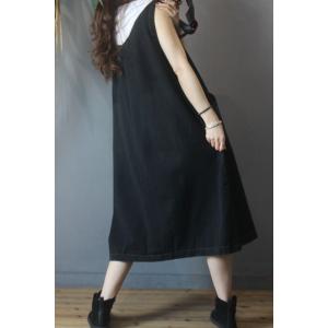 Contrast-Colored Pockets Large Dress Summer Denim Sundress