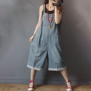 Light Blue Wide Leg Rompers Patch Pocket Overall Shorts