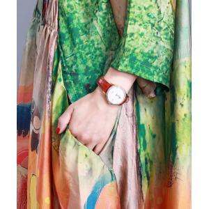 Loose Green Print Maxi Dress High-Waist Kimono Dress