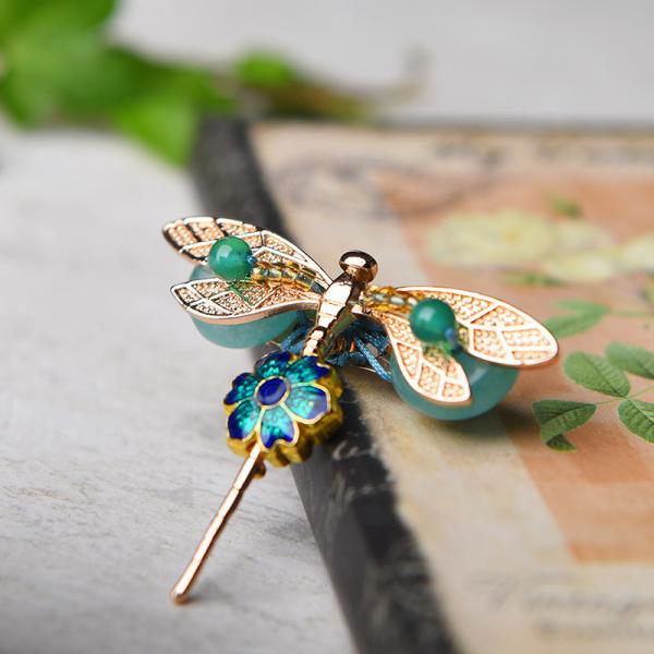 Original Design Metallic Dragonfly Brooch Cloisonne Ethnic Jewelry