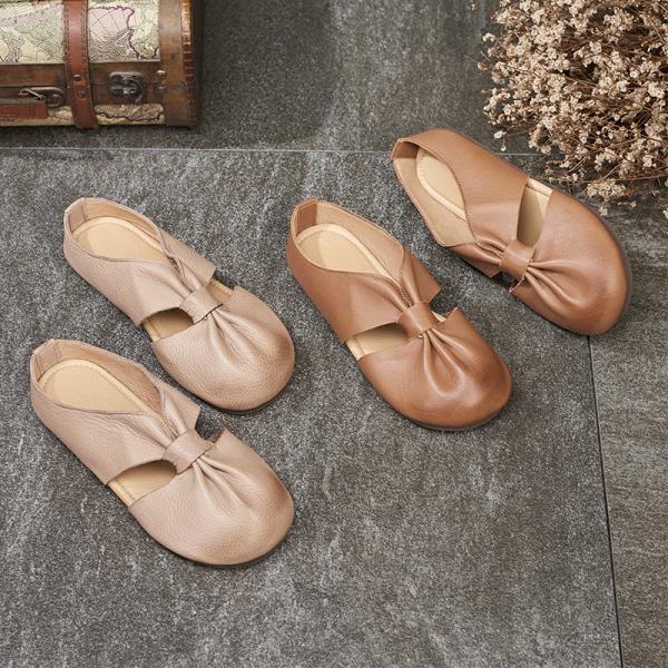 Hollow Out Leather Summer Flats Comfy Soft Mommy Slip On