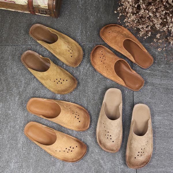 Genuine Leather Slip-On Flats Boho Chic Ladies Slippers