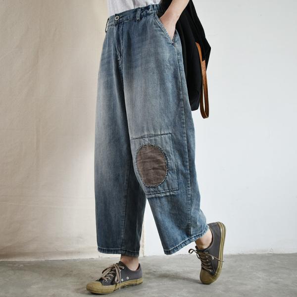 Rounded Patchwork Loose Fit Jeans Hip Flap Pocket Wide Leg Jeans