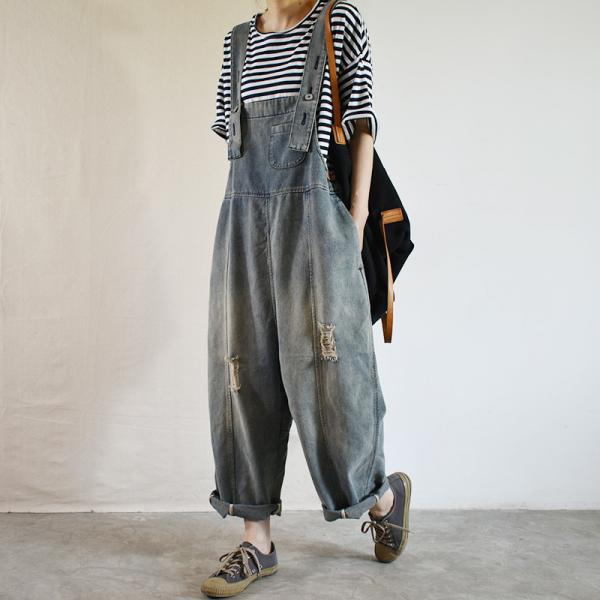 Street Style Plus Size Overalls Womens Ripped Dungarees