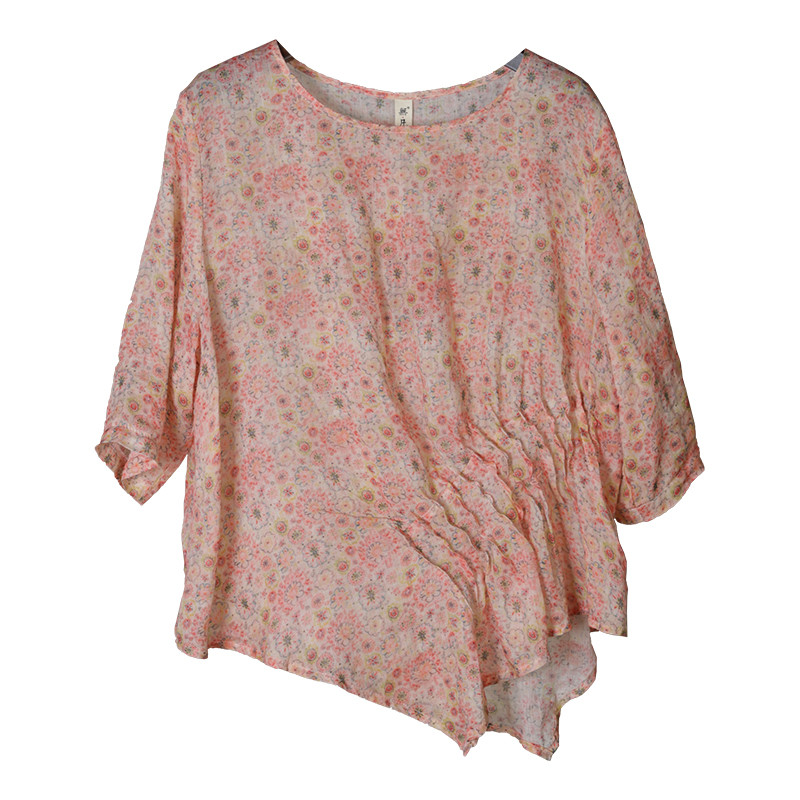 Ditsy Floral Pink Blouse Half Sleeve Pleated Ladies Shirt in Pink One ...