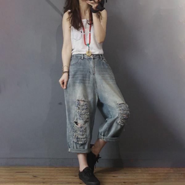 Light Wash Ripped Jeans Baggy Wide Leg Jeans for Women