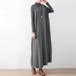 Solid Color Mock Neck Sweater Dress Large Winter Maxi Dress