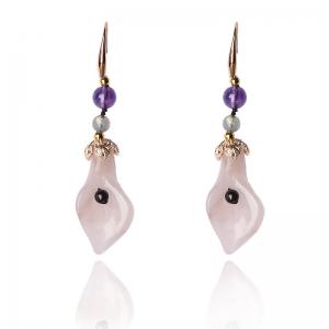 Rose Quartz Chinese Ethnic Earrings Callalily Personalized Jewelry