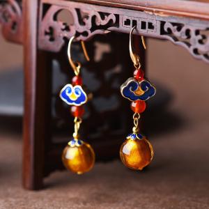 Folk Style Agate Dangle Earrings Chinese Antique Designer Earrings