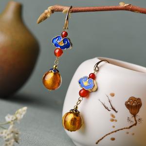 Folk Style Agate Dangle Earrings Chinese Antique Designer Earrings