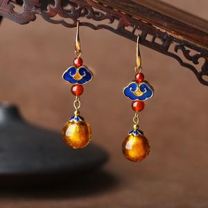 Folk Style Agate Dangle Earrings Chinese Antique Designer Earrings