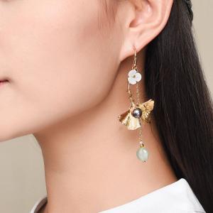 Ginkgo Leaf Shell Flowers Beautiful Earrings Asymmetric Long Earrings