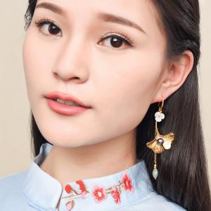 Ginkgo Leaf Shell Flowers Beautiful Earrings Asymmetric Long Earrings