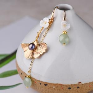 Ginkgo Leaf Shell Flowers Beautiful Earrings Asymmetric Long Earrings