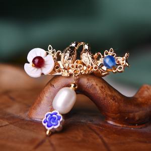 Ethnic Fashion Pearl Brooch Shell Flowers Metal Bird Brooch