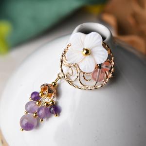 Long Pendant Amethyst Brooch Shell Flowers Hollow Out Designer Brooch