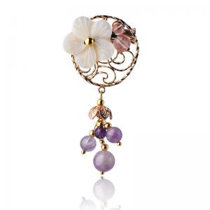 Long Pendant Amethyst Brooch Shell Flowers Hollow Out Designer Brooch