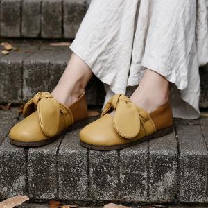 Round Toe Bowknot Comfy Slip on Sheep Skin Ballerina Flats