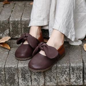 Round Toe Bowknot Comfy Slip on Sheep Skin Ballerina Flats