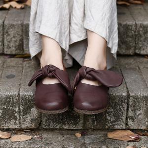 Round Toe Bowknot Comfy Slip on Sheep Skin Ballerina Flats