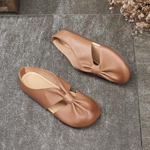 Hollow Out Leather Summer Flats Comfy Soft Mommy Slip On