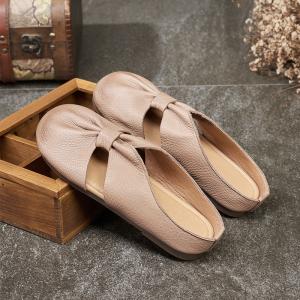 Hollow Out Leather Summer Flats Comfy Soft Mommy Slip On