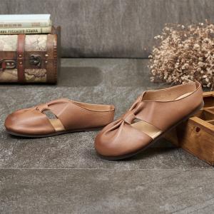 Hollow Out Leather Summer Flats Comfy Soft Mommy Slip On