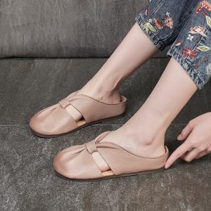 Hollow Out Leather Summer Flats Comfy Soft Mommy Slip On