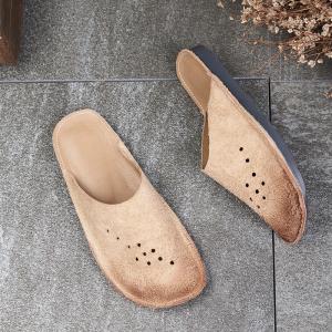 Genuine Leather Slip-On Flats Boho Chic Ladies Slippers