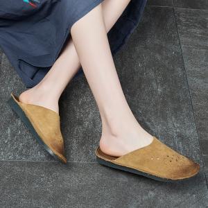 Genuine Leather Slip-On Flats Boho Chic Ladies Slippers