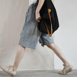 Raw Hem Wide Leg Shorts Korean Ripped Jorts for Women